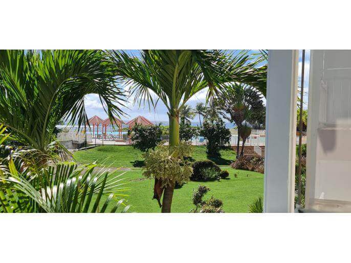 Location Appartement & Villa en Guadeloupe - vue piscine depuis terrasse à droite
