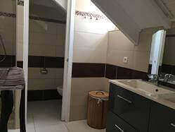 location Maison Villa Guadeloupe - SDD de la suite (chambre avec salle de douche et WC indépendant)  climatisée à l'étage gauche avec lit de 160 et lit bébé avec placard